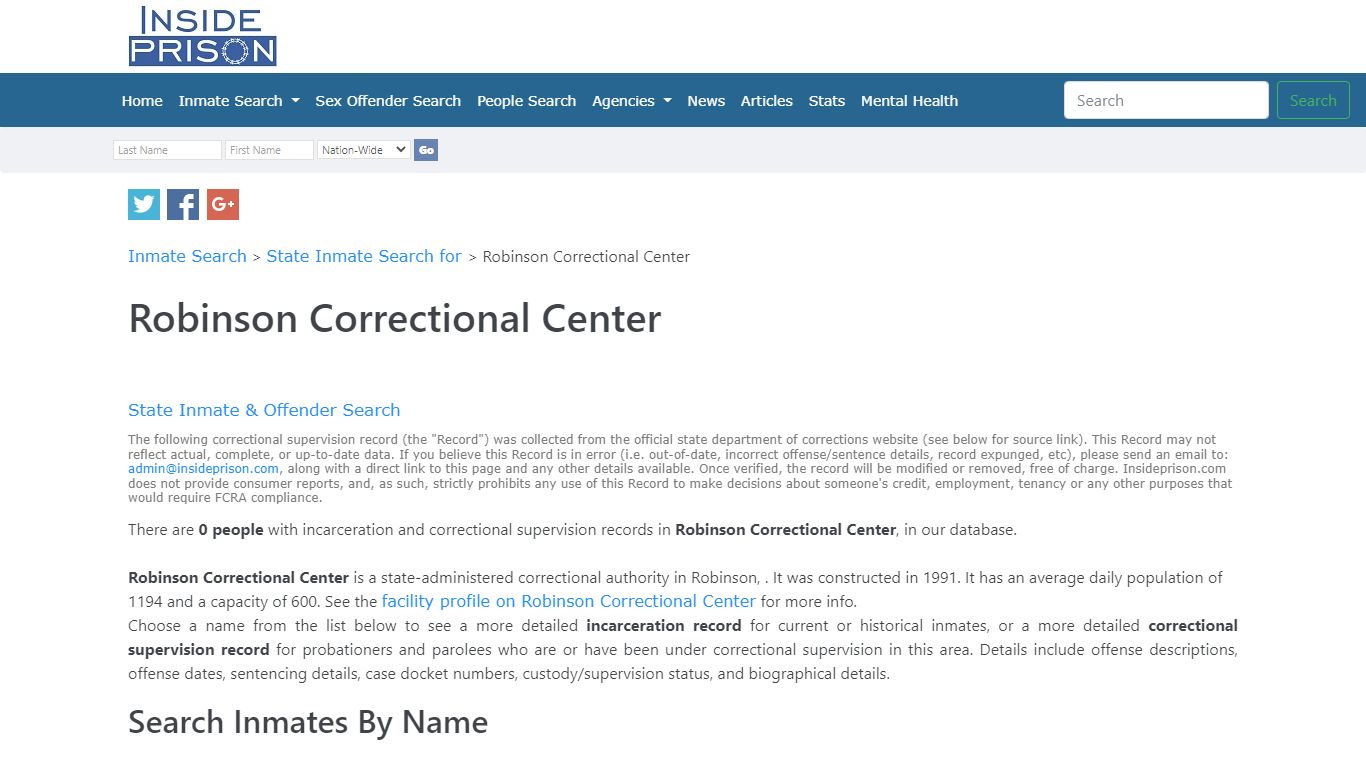 Inmates & Offenders in Robinson Correctional Center,